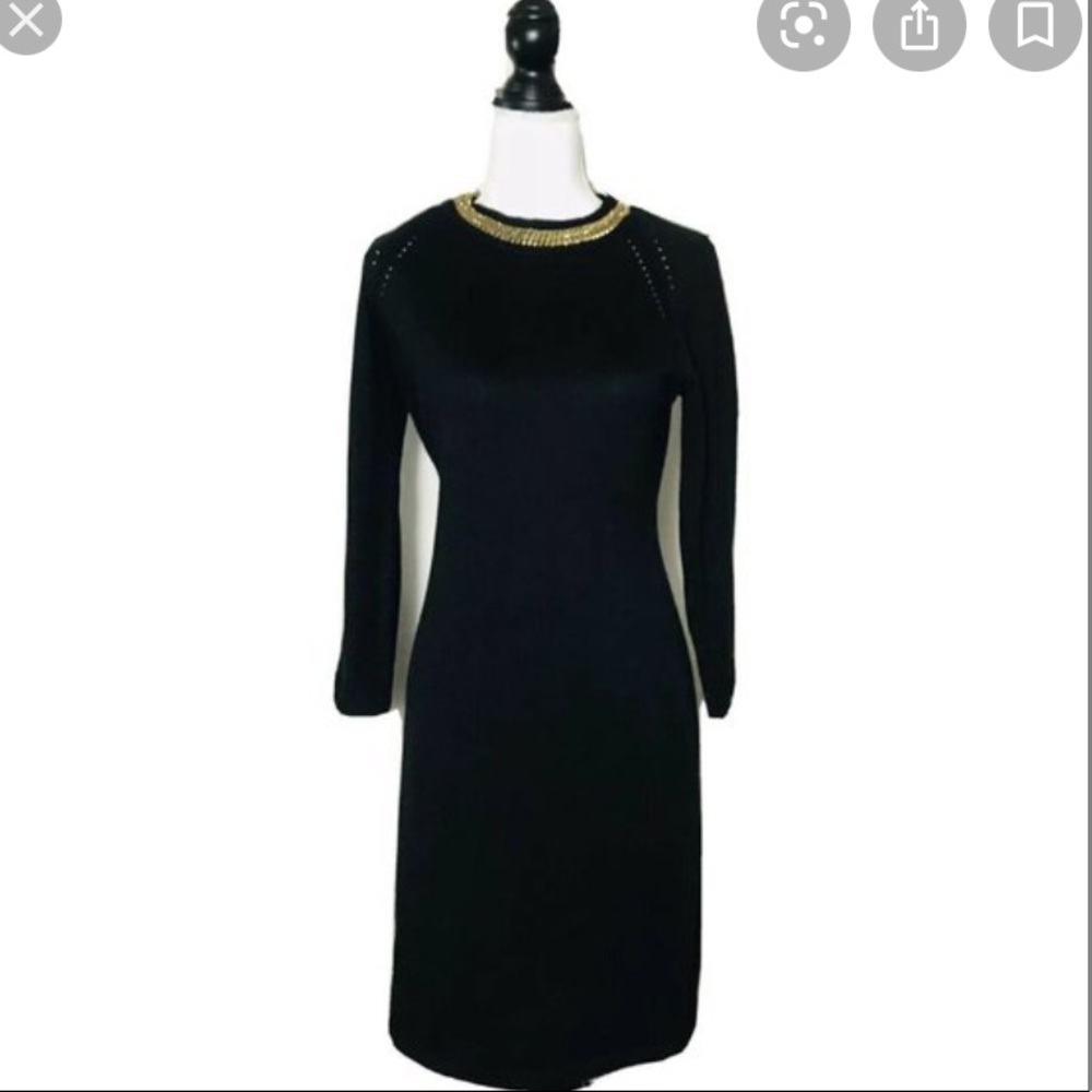 SOLD - Calvin Klein black knit long sleeve midi dress